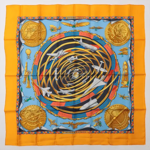 エルメス カレ60 REVES D`ESPACE 夢の空間 シルク スカーフ オレンジ