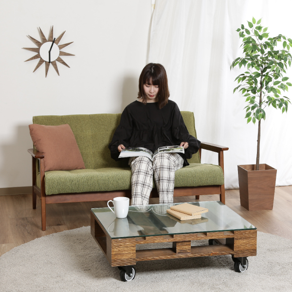 36％OFF】【送料無料】ファブリックソファ 2人掛け グリーン