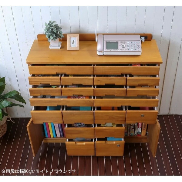 桐製マルチラック 幅120cm ライトブラウン キャスター付き 引出し