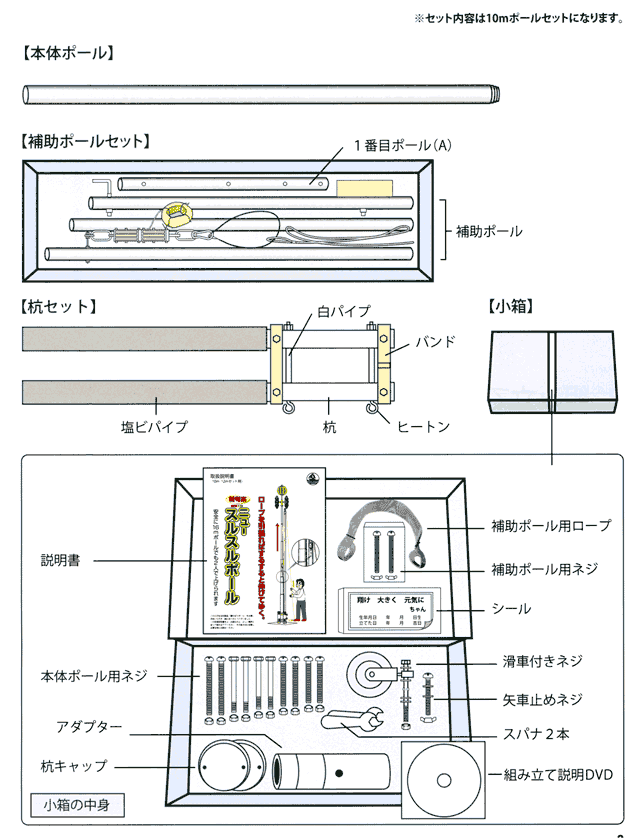 補助杭付■激安！新品♪10号ポール 鯉のぼり4m～5mセット用 検10m■ 鯉のぼり用ポール【鯉幟】ジャイアントポール10号(5m鯉セット用) 鯉幟