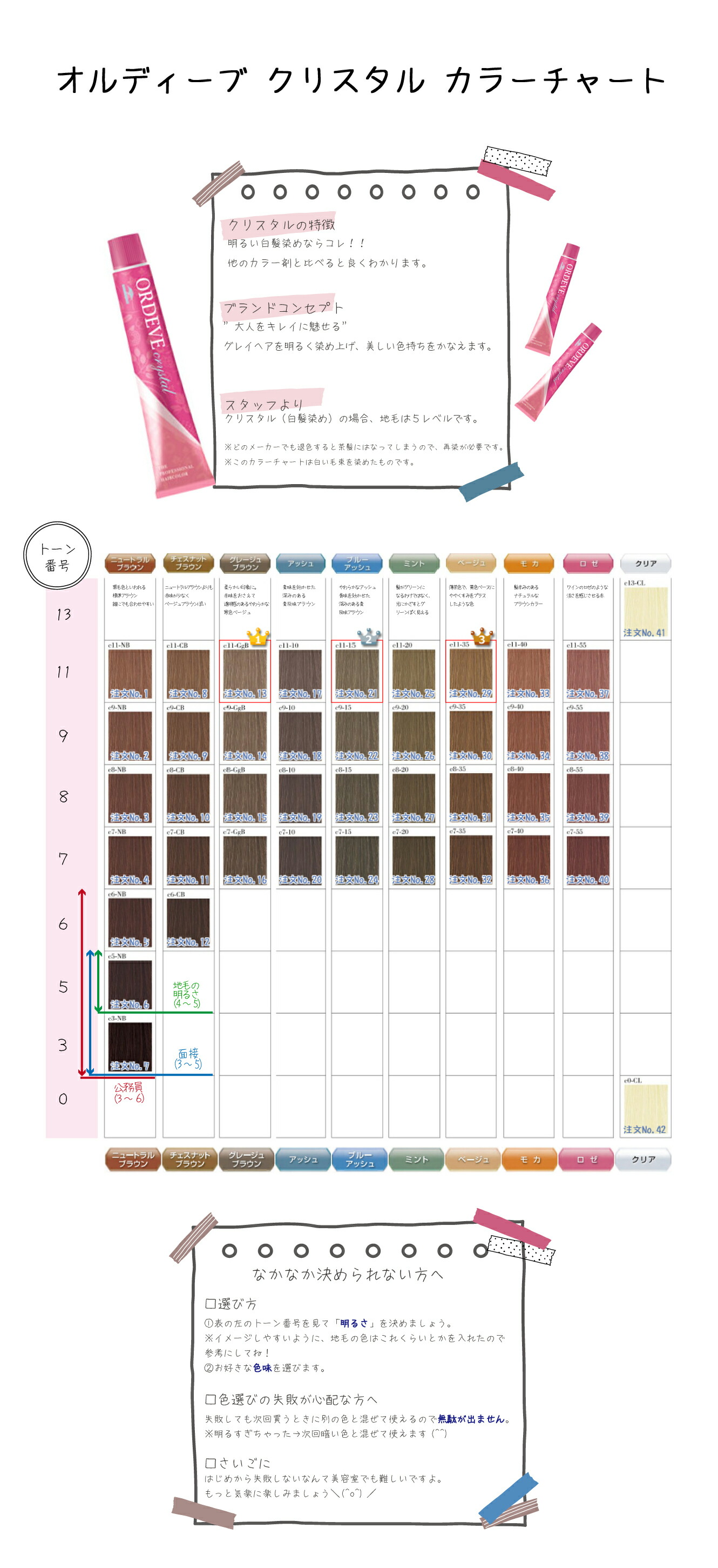 ミルボン】オルディーブ クリスタル 白髪染め カラーチャート