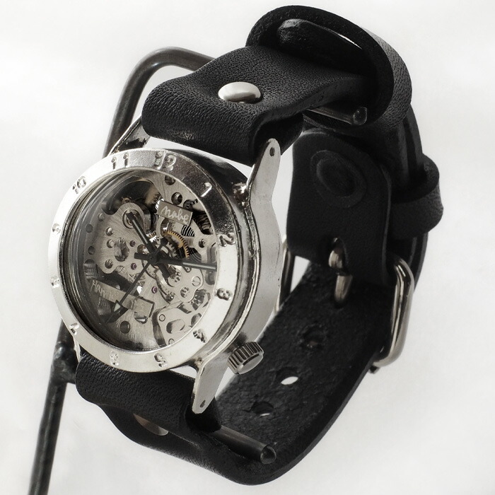 渡辺工房 手作り腕時計 手巻き式 裏スケルトン メンズシルバー [NW