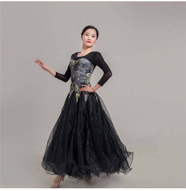 楽天市場】社交ダンス 衣装 モダン ドレス 花柄 大きい裾 S~3XL 競技着