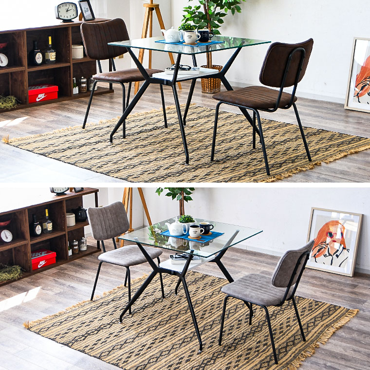 ダイニングテーブルセット 2人掛け 3点セット ガラス クリアガラス