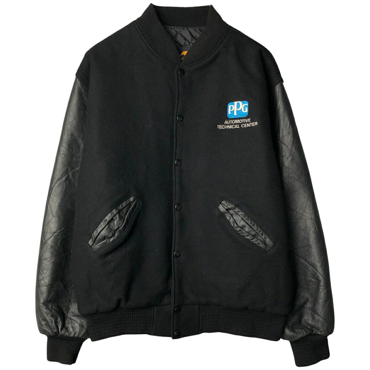 古着 90年代 NEW LANDER 中綿入り 袖革ウールボタンスタジャン バー