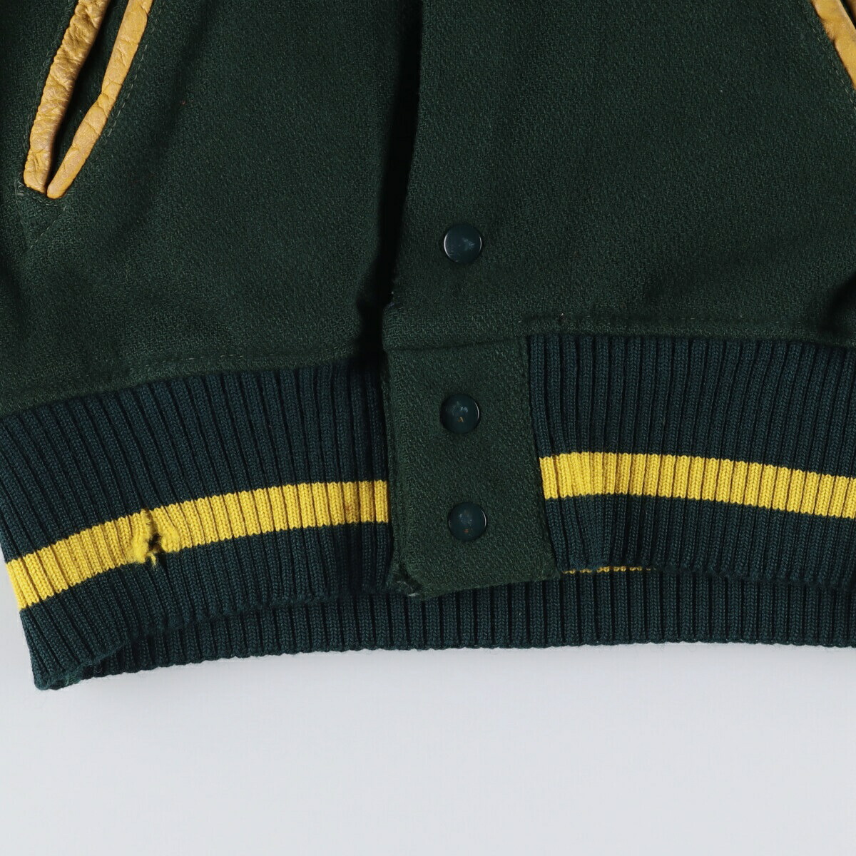 古着 60年代 ホワイティング Whiting 袖革ウールボタンスタジャン バー