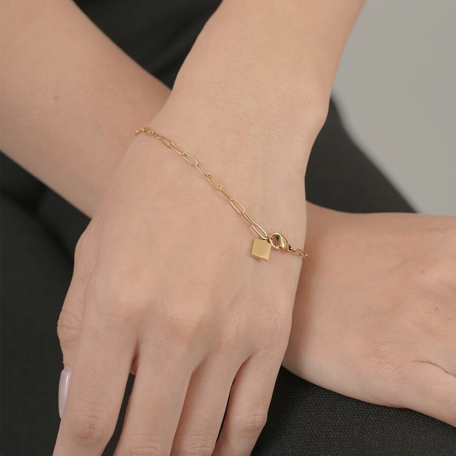 金属アレルギー対応 316L】スクエアチャームステンレスブレスレット