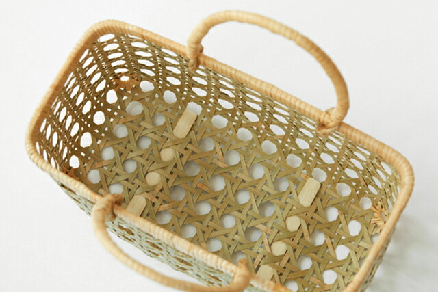 八つ目編み青竹かご(ひご幅約5～6mm/ふち・取手上質籐使用)(約)幅38