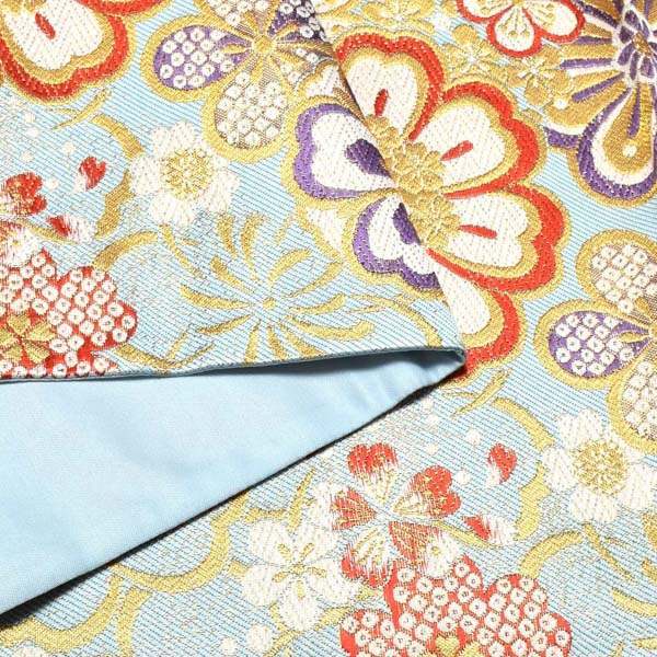 振袖 帯「水色 花紋」日本製 西陣織 西陣織証紙番号 No.2362 大光株式