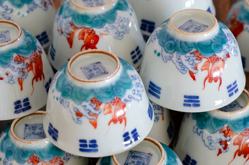 景徳鎮 茶杯 煎茶碗 30ml 手書き 染付