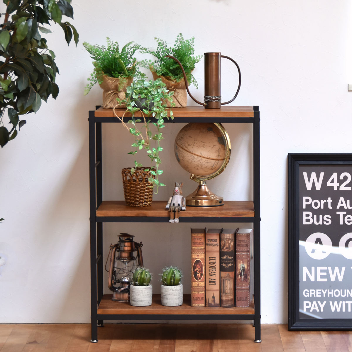 楽天市場】オープンラック 3段 ヴィンテージ調 天然木棚板 幅60cm