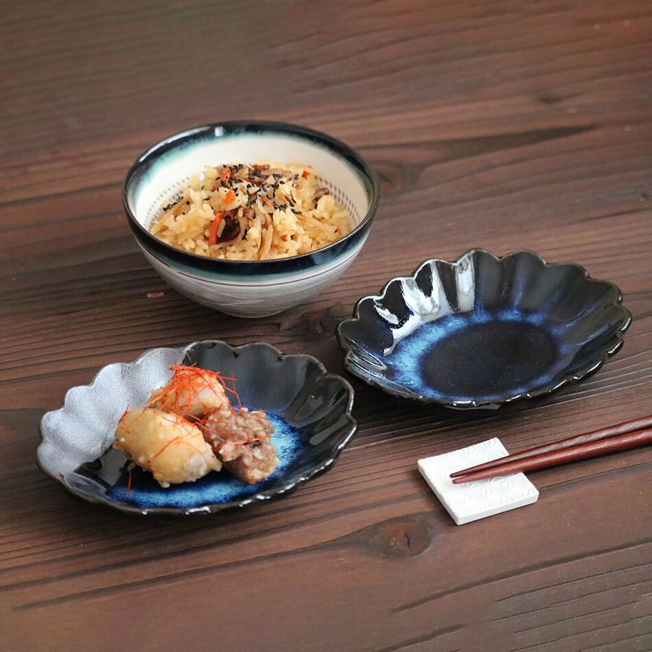 小石原焼 小石原焼き 藍釉 鉄釉掛分 しのぎ皿 楕円皿 小皿 選べる