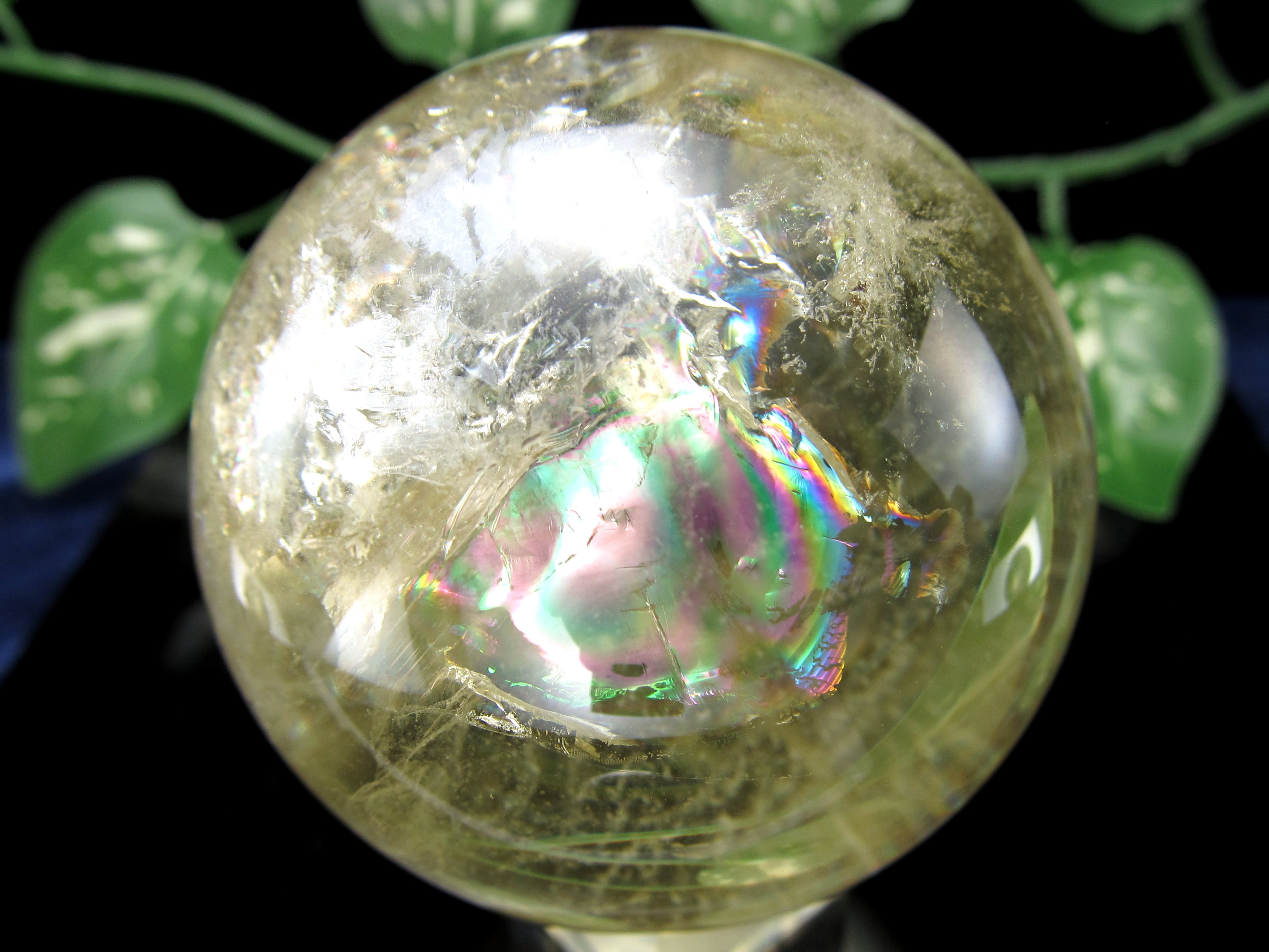 超透明 5A 虹入り！ シトリン 丸玉 台座付き 直径約58mm 重さ268g 透明