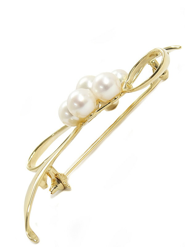 MIKIMOTO】ミキモト『K18YG パール リボン ブローチ』1週間保証【中古