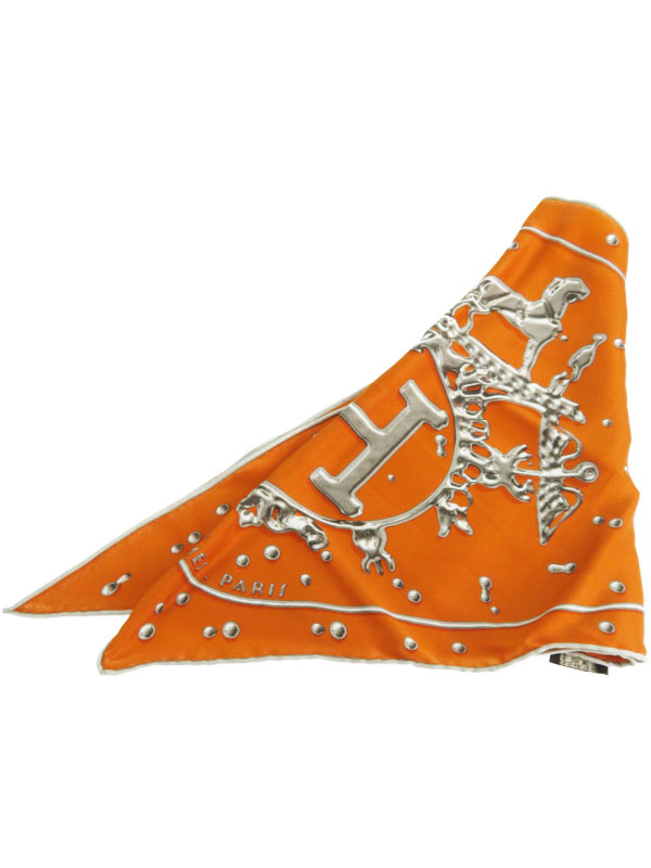 HERMES】【フランス製】エルメス『三角スカーフ 銀のしずく