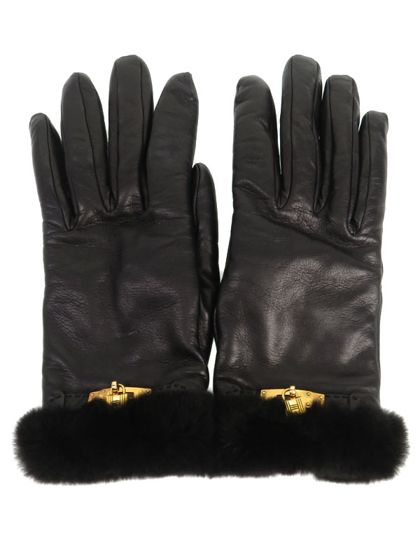 HERMES】エルメス『ソルド品 カデナ付き ミンクファー レザーグローブ