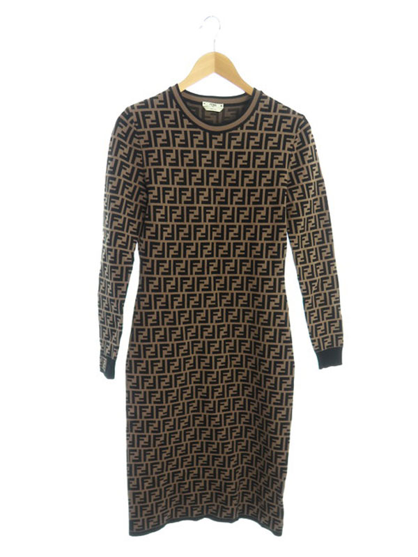 FENDI】フェンディ『FFロゴ ズッカ柄 ニット 長袖ワンピース size40