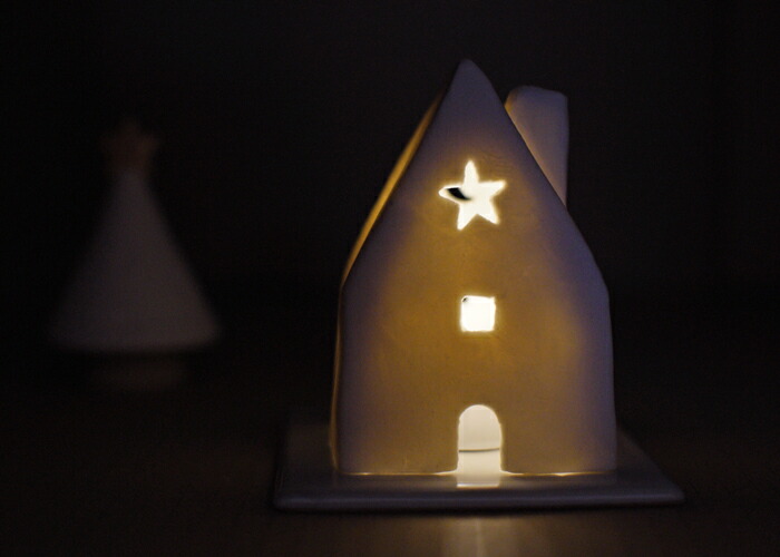 益子焼のキャンドルハウス【おうち】 LEDライト＆台座つき わかさま