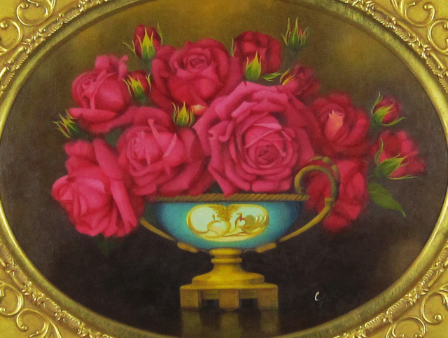 薔薇の絵・志村好子「薔薇」（赤色）・油絵・F6変形丸型