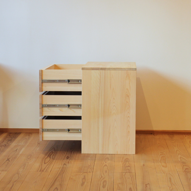 チェスト 3段 引出し収納 木製 ヒノキ 無垢 リビングチェスト