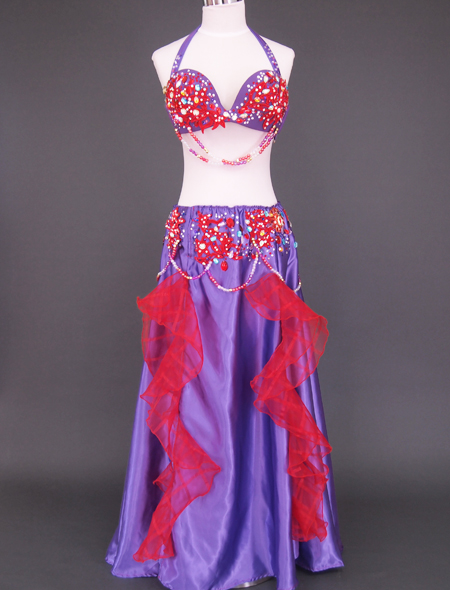 ベリーダンス衣装】パープル赤の配色がシックでクール！他とは差をつけ