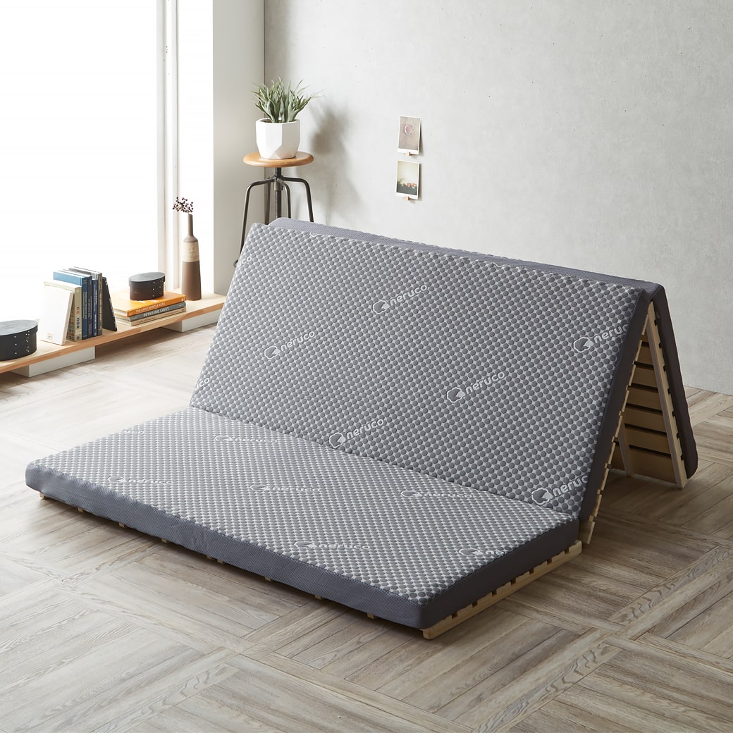 三つ折りすのこマット すのこベッド クイーン 三つ折りウレタン