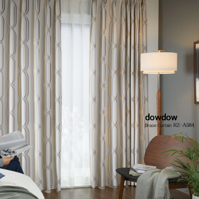 ミッドセンチュリー】レトロモダンの幾何学柄プリントの遮光カーテン