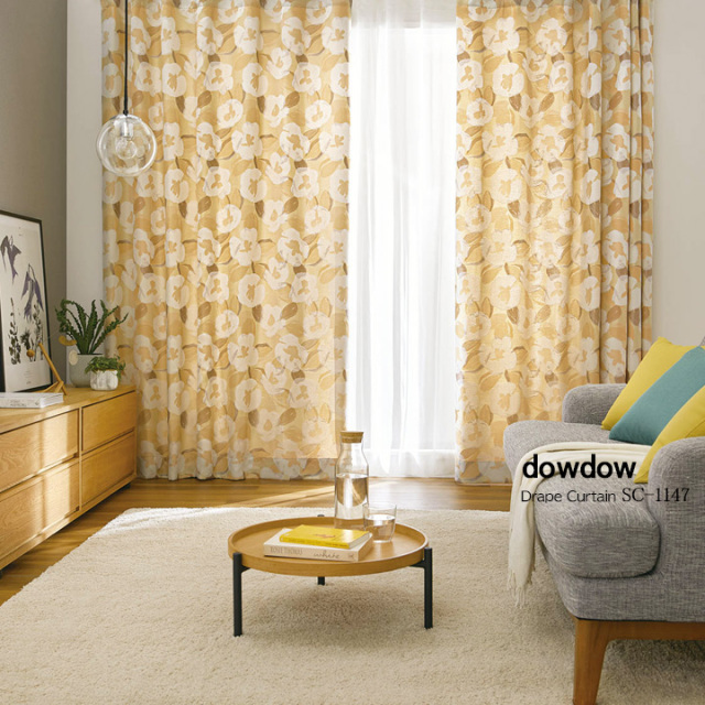 北欧モダン】ツバキのジャガード織のドレープカーテン【SC-1147