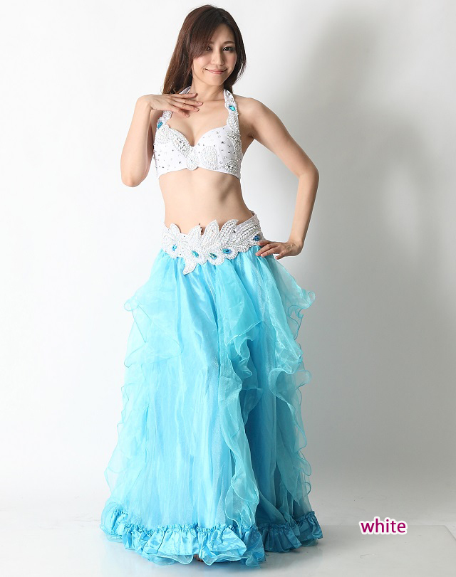 ベリーダンスコスチューム（ブラ＆ベルト2点セット）(ホワイト