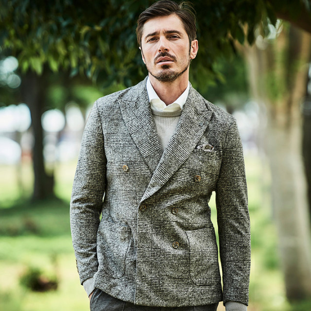 会員様限定SALE]在庫限り イタリア ROMA生地 グレンチェック柄 ダブル