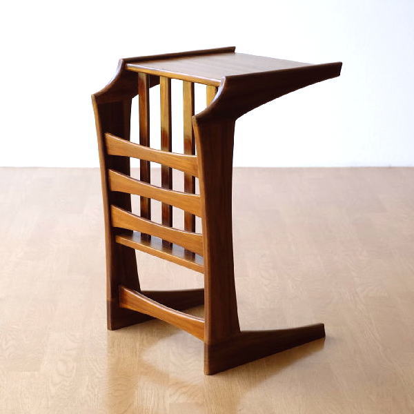サイドテーブル マガジンラック付き チーク ナチュラル 木製 天然木 コ