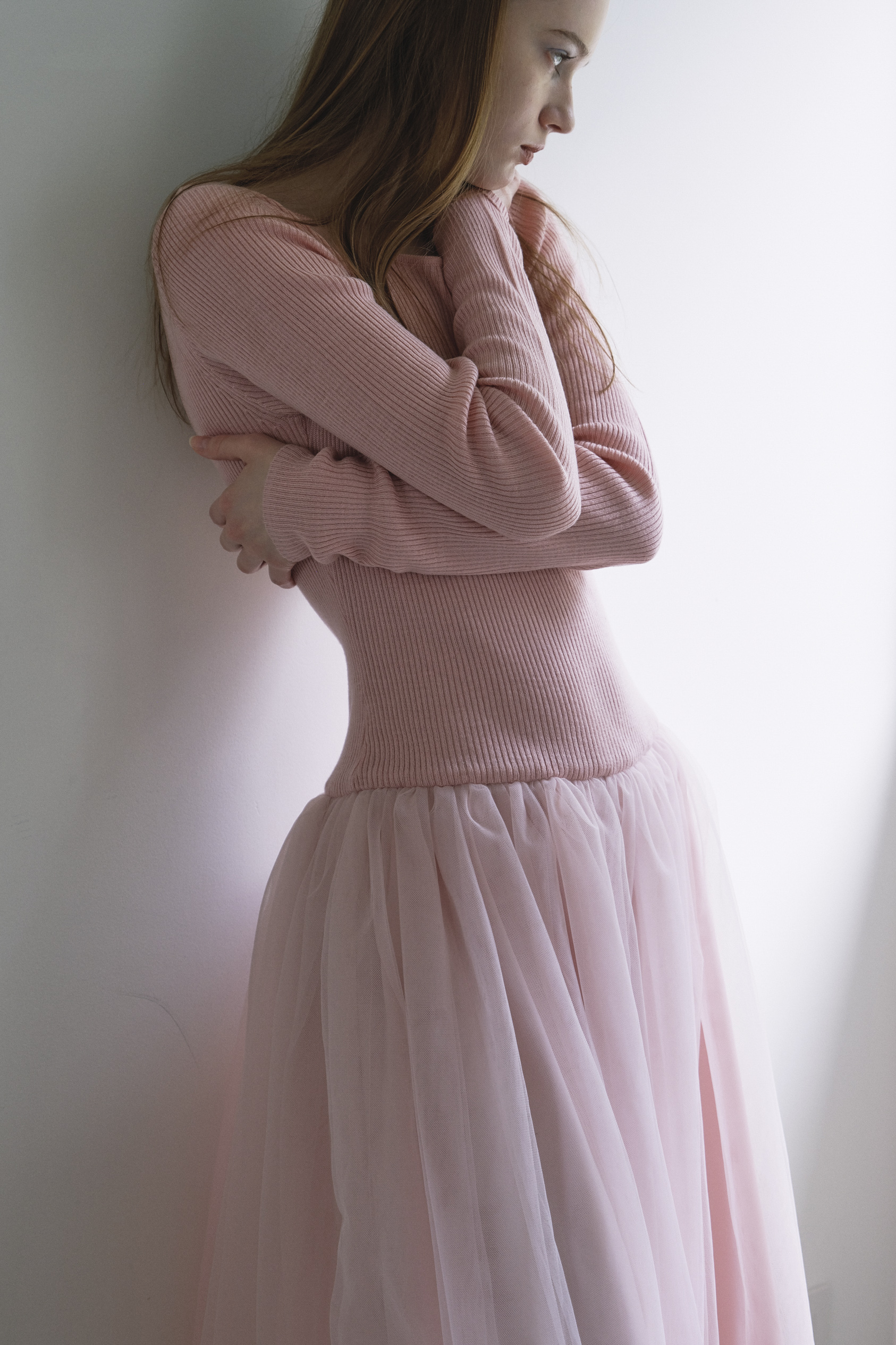 HONEY MI HONEY｜リブニットボリュームチュールワンピース｜異素材