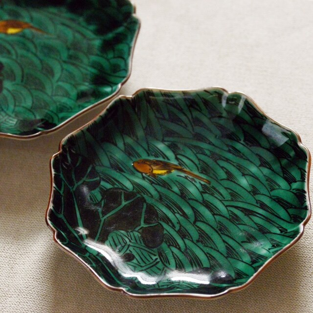 瑛生の器（九谷美陶園）｜瑛生の器 九谷美陶園 波に鳥文様五寸輪花皿