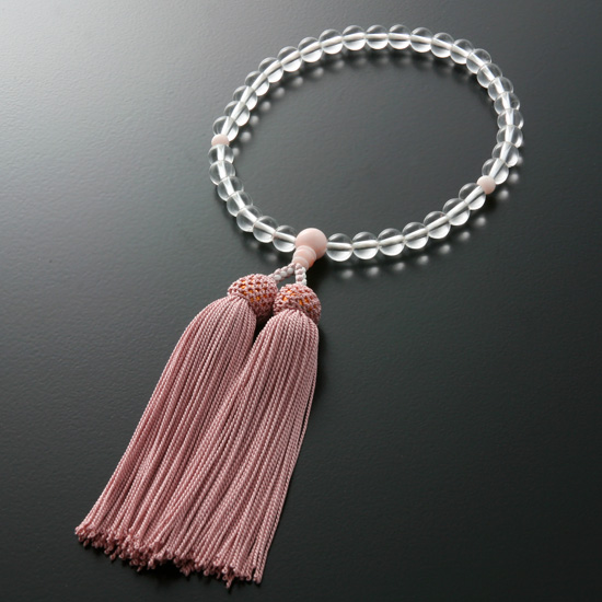 京都 数珠 販売｜本水晶 珊瑚サンゴ仕立て 女性用数珠 頭房｜数珠通販