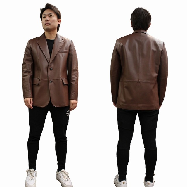 有名ブランド ラム革 テーラードジャケット 2つボタン メンズ ブラック