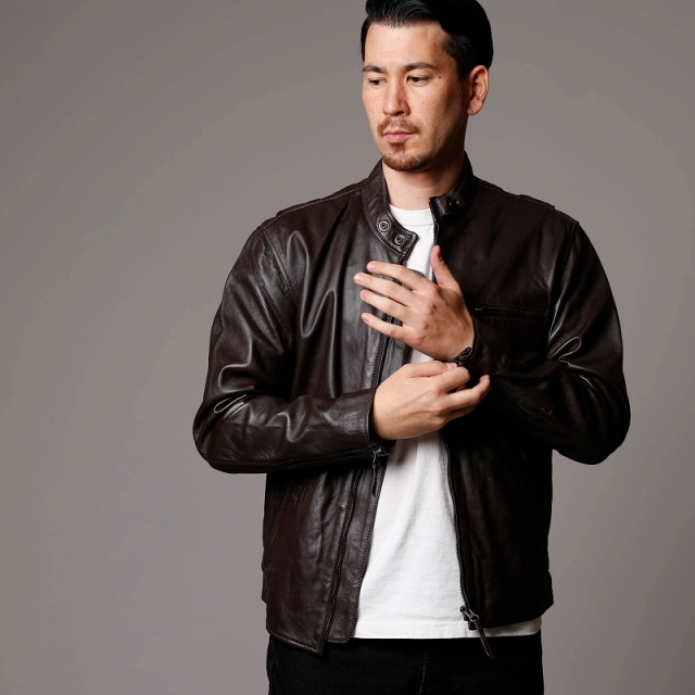 レザージャケット メンズ 本革 ブラウン 茶色 シングルライダース