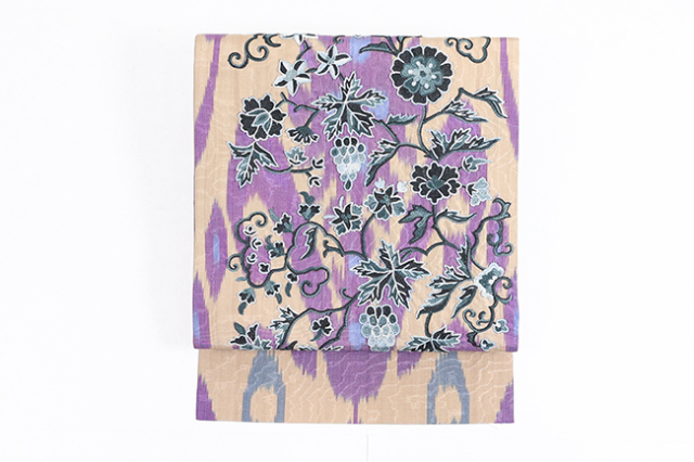 九寸名古屋帯 正絹 お仕立て上がり品 ウズベキスタン スザニ刺繍 花と