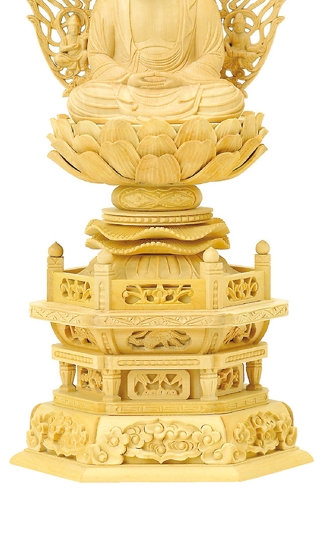 柘植 六角台座 座釈迦 飛天光背 玉眼入 2.0寸～3.0寸 | 激安仏壇仏具の