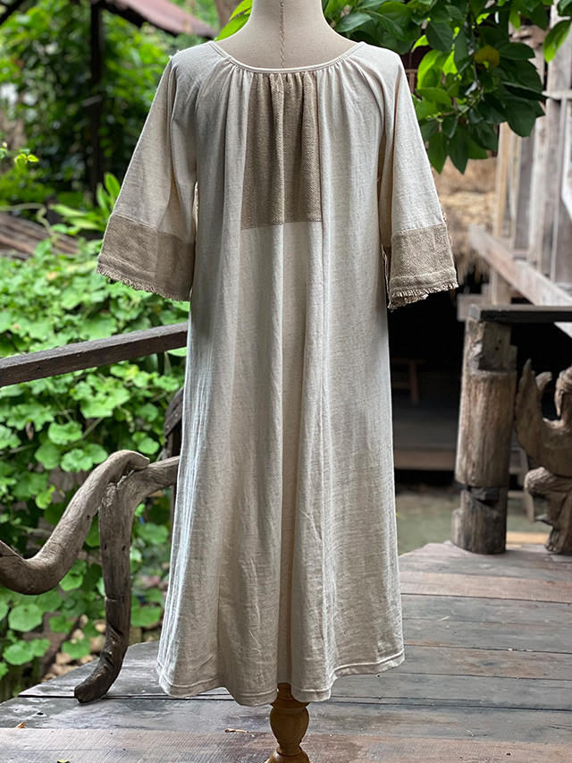 asana x chewin'bacco ヘンプコットン 厚手 パッチワーク ワンピース