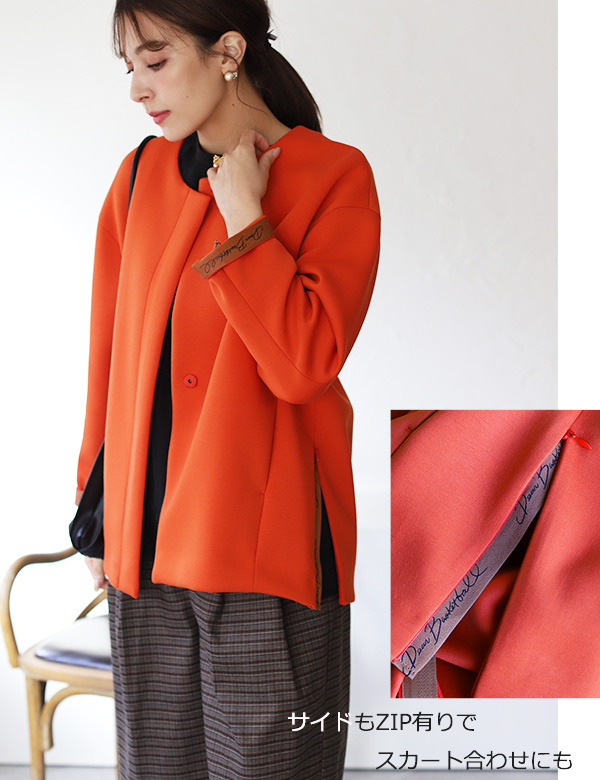 専用！！ノーカラー黒ジャケット オレンジボタン付き ノーカラー