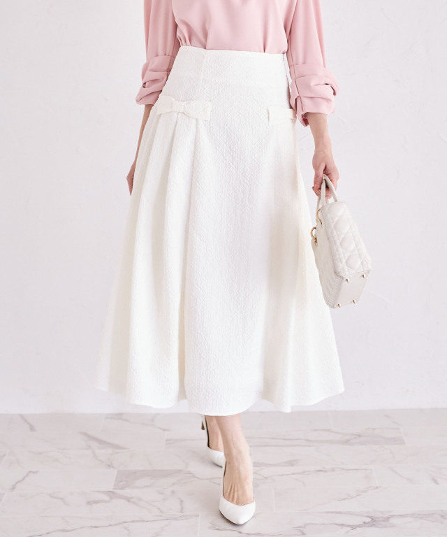 サイドりぼん付きジャガードフレアスカート