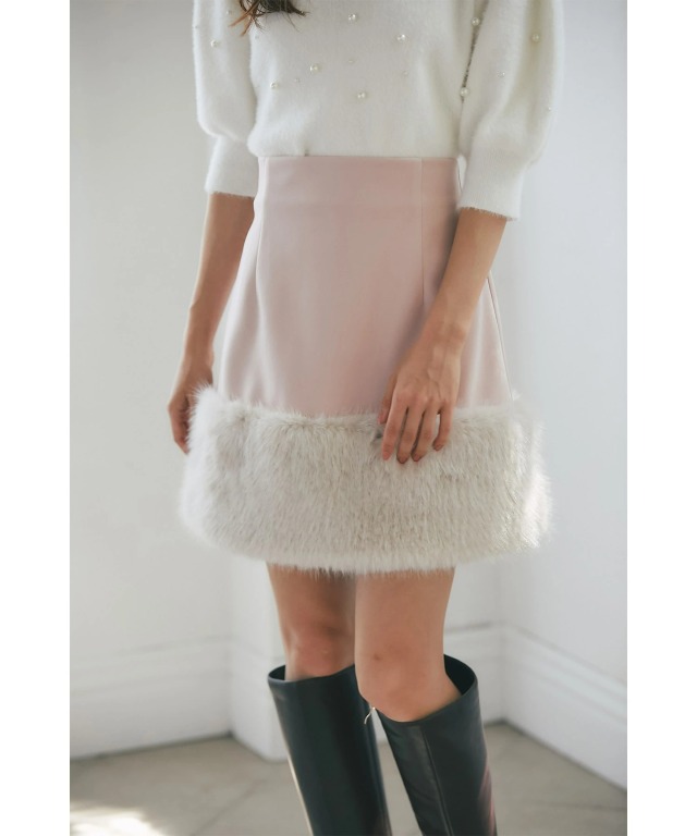インナーパンツ付き裾ファー切り替えミニスカート