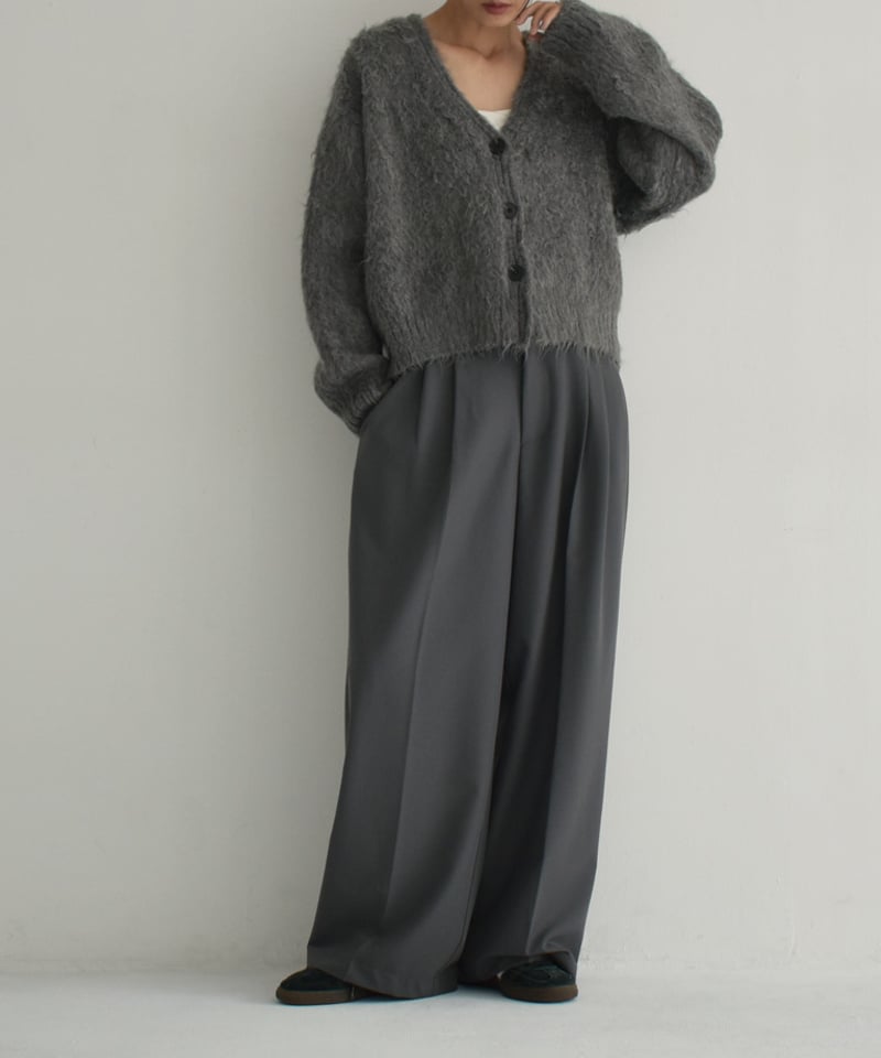 knit-02280 ヘアリー ニット カーディガン グレー ブラウン | L a v i s