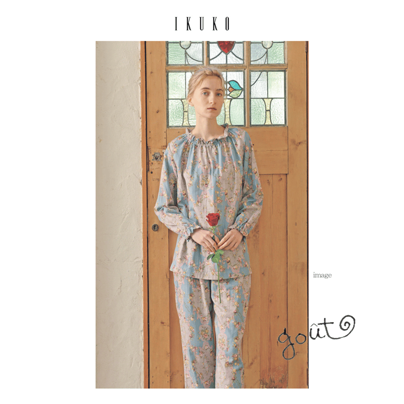 IKUKO【ダブルガーゼ花柄 フリルネックパジャマ】M PI | ランジェリー