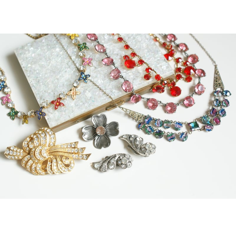 イギリス買付】MIRACLE アールデコ ラインストーン リボン ブローチ