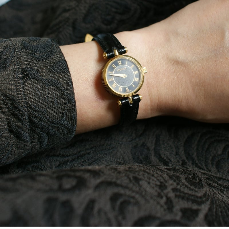 GUCCI グッチ シェリーライン ブラック レザー 腕時計/ ヴィンテージ