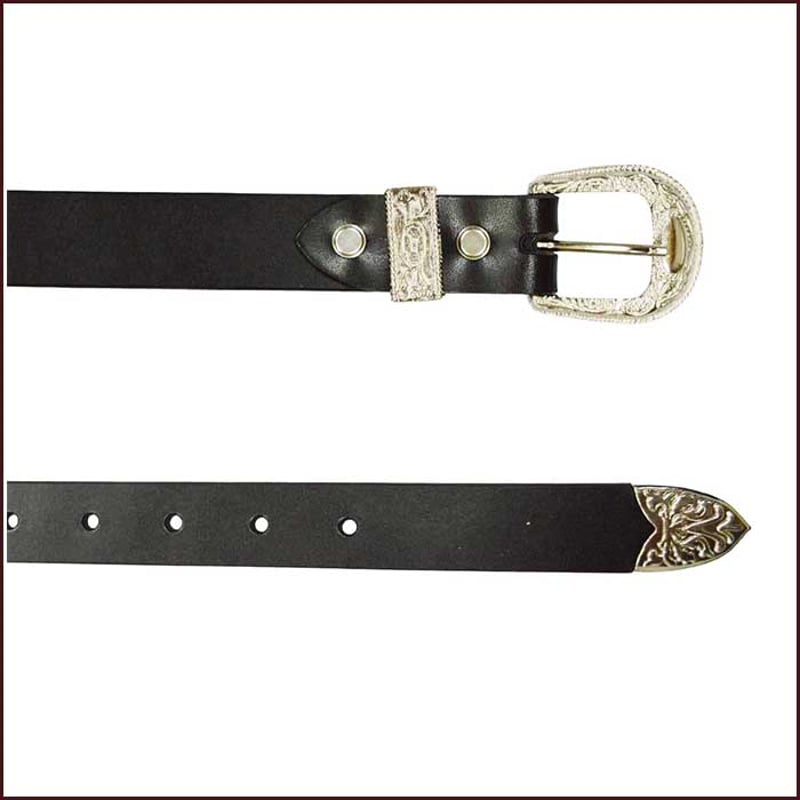 ウエスタンベルト コンチョ付き 黒スタッズ 24mm幅 3点金具 革 牛革 本