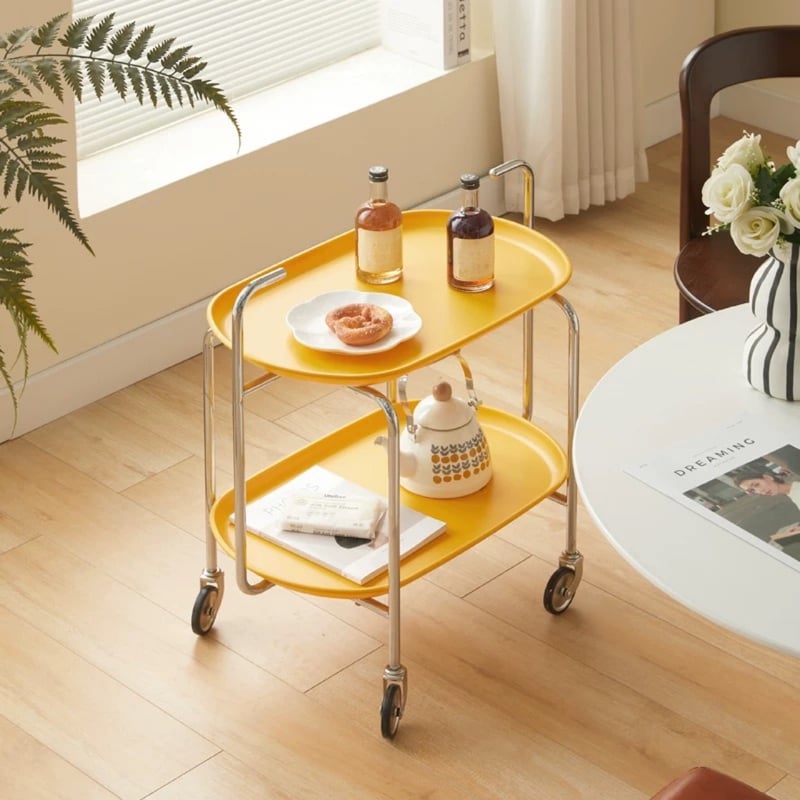 シルバー フレーム キャスター付き カラー 二段 サイドテーブル 全3色