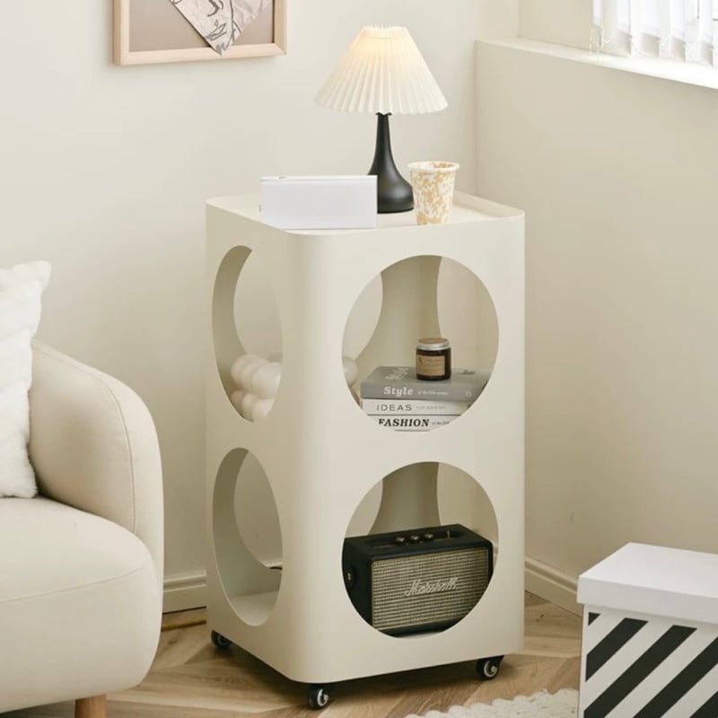 キャスター付 三段 アイアン 穴あき サイドテーブル 全3色 ワゴン | 70PARK