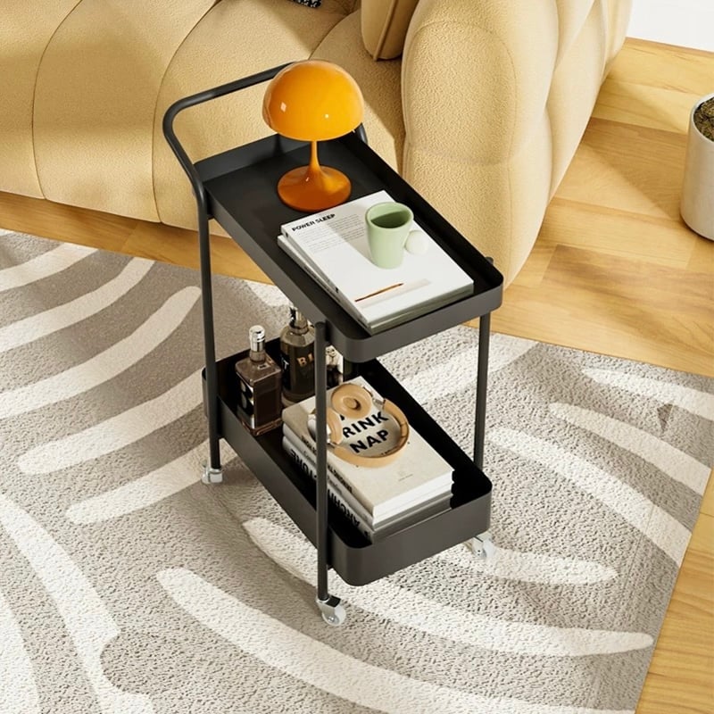 持ち手 キャスター付き アイアン 二段 サイドテーブル 全2色 ワゴン